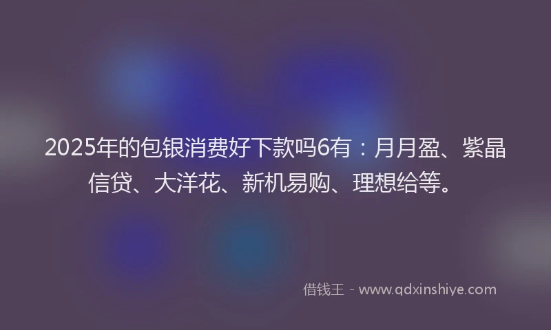2025年的包银消费好下款吗6有：月月盈、紫晶信贷、大洋花、新机易购、理想给等。
