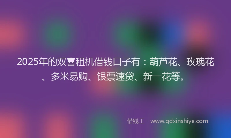 2025年的双喜租机借钱口子有：葫芦花、玫瑰花、多米易购、银票速贷、新一花等。