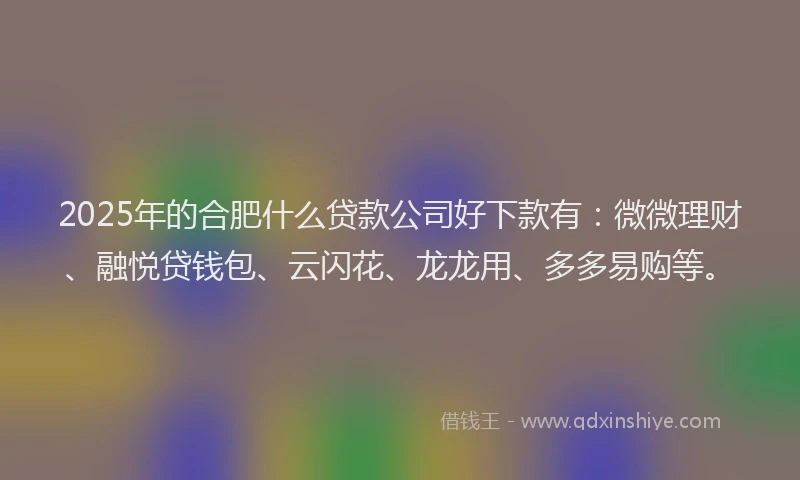 2025年的合肥什么贷款公司好下款有：微微理财、融悦贷钱包、云闪花、龙龙用、多多易购等。