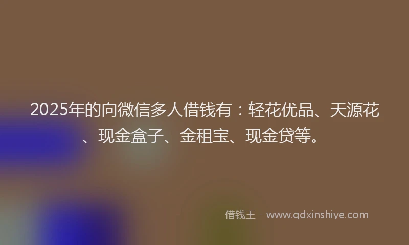 2025年的向微信多人借钱有：轻花优品、天源花、现金盒子、金租宝、现金贷等。