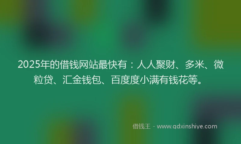 2025年的借钱网站最快有：人人聚财、多米、微粒贷、汇金钱包、百度度小满有钱花等。