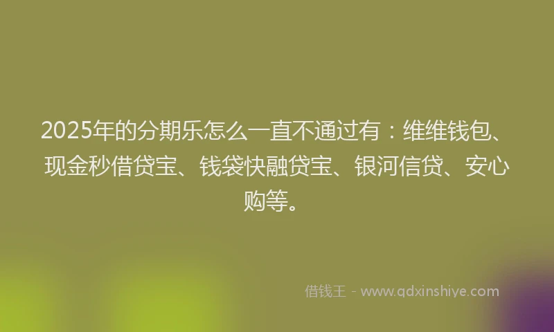2025年的分期乐怎么一直不通过有：维维钱包、现金秒借贷宝、钱袋快融贷宝、银河信贷、安心购等。