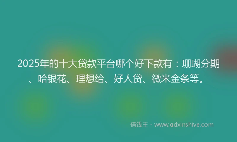 2025年的十大贷款平台哪个好下款有：珊瑚分期、哈银花、理想给、好人贷、微米金条等。