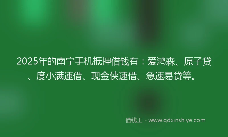 2025年的南宁手机抵押借钱有：爱鸿森、原子贷、度小满速借、现金侠速借、急速易贷等。