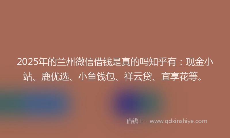 2025年的兰州微信借钱是真的吗知乎有：现金小站、鹿优选、小鱼钱包、祥云贷、宜享花等。