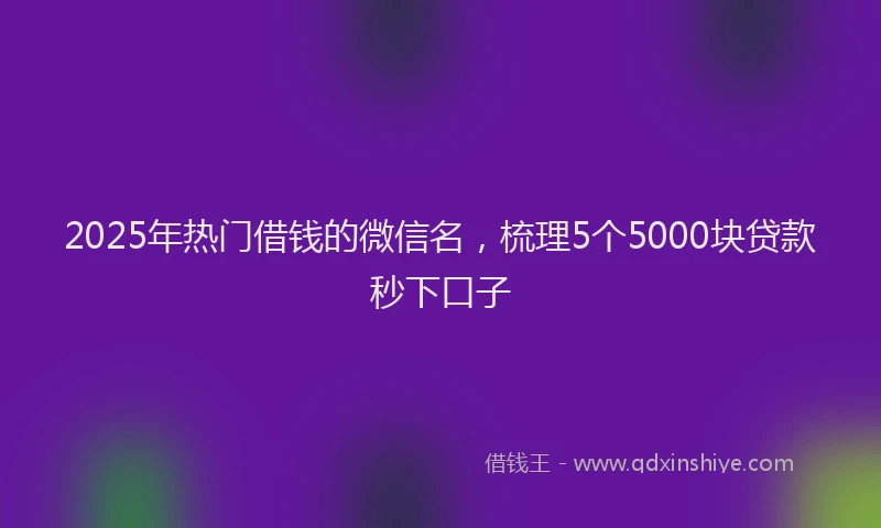 2025年热门借钱的微信名，梳理5个5000块贷款秒下口子