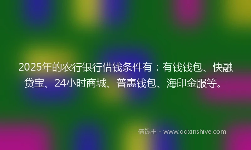 2025年的农行银行借钱条件有：有钱钱包、快融贷宝、24小时商城、普惠钱包、海印金服等。