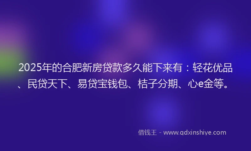 2025年的合肥新房贷款多久能下来有：轻花优品、民贷天下、易贷宝钱包、桔子分期、心e金等。