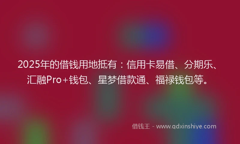 2025年的借钱用地抵有：信用卡易借、分期乐、汇融Pro+钱包、星梦借款通、福禄钱包等。