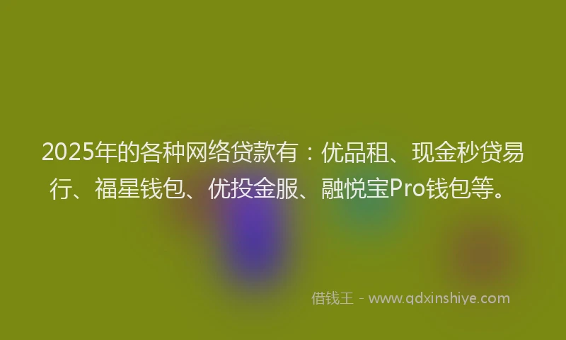 2025年的各种网络贷款有：优品租、现金秒贷易行、福星钱包、优投金服、融悦宝Pro钱包等。