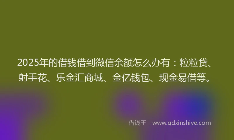 2025年的借钱借到微信余额怎么办有：粒粒贷、射手花、乐金汇商城、金亿钱包、现金易借等。