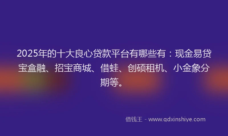 2025年的十大良心贷款平台有哪些有：现金易贷宝盒融、招宝商城、借蛙、创硕租机、小金象分期等。