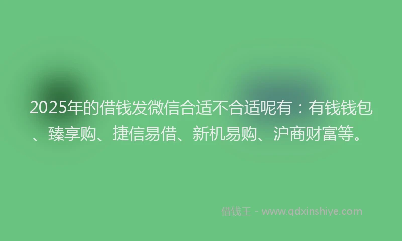 2025年的借钱发微信合适不合适呢有：有钱钱包、臻享购、捷信易借、新机易购、沪商财富等。