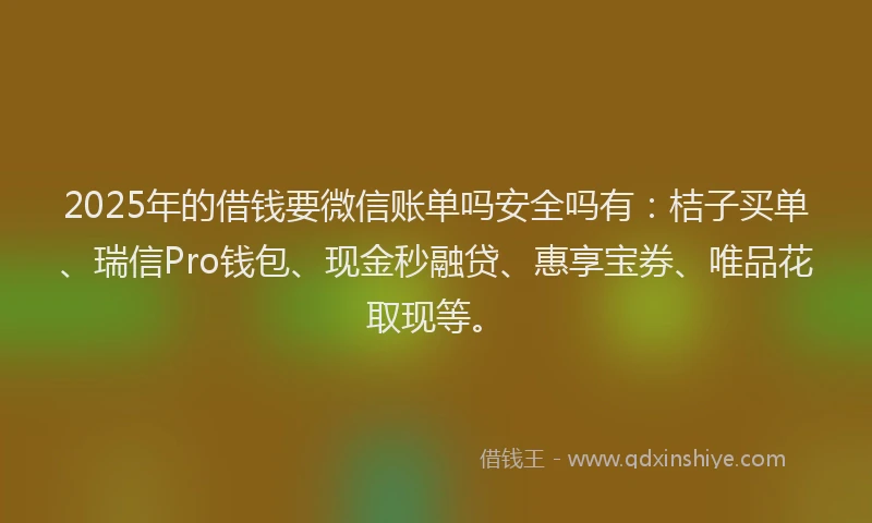 2025年的借钱要微信账单吗安全吗有：桔子买单、瑞信Pro钱包、现金秒融贷、惠享宝券、唯品花取现等。
