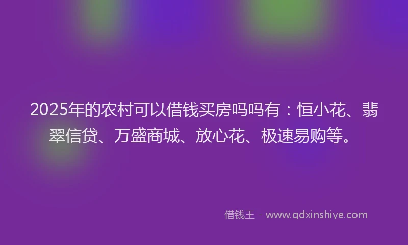 2025年的农村可以借钱买房吗吗有：恒小花、翡翠信贷、万盛商城、放心花、极速易购等。