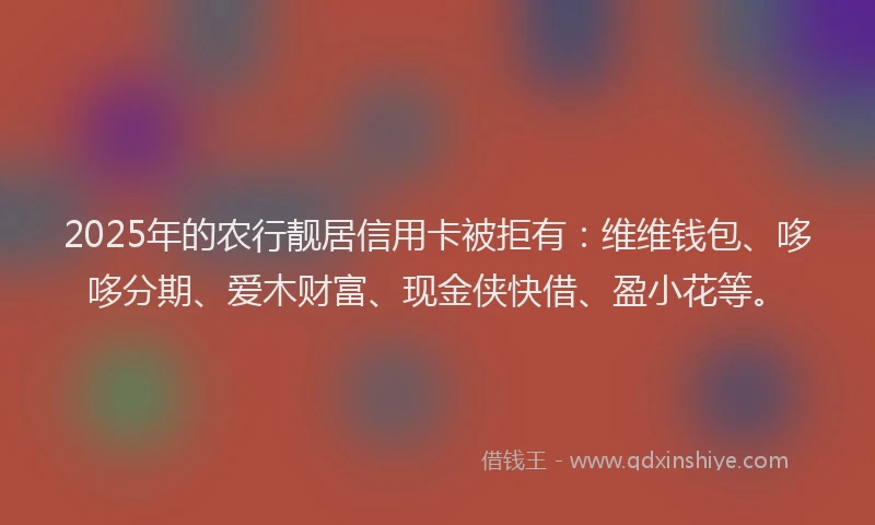 2025年的农行靓居信用卡被拒有：维维钱包、哆哆分期、爱木财富、现金侠快借、盈小花等。
