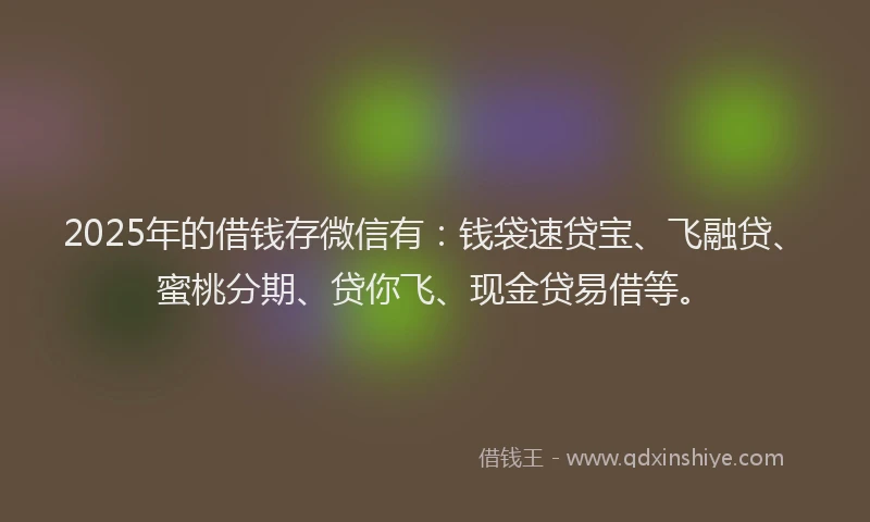 2025年的借钱存微信有：钱袋速贷宝、飞融贷、蜜桃分期、贷你飞、现金贷易借等。