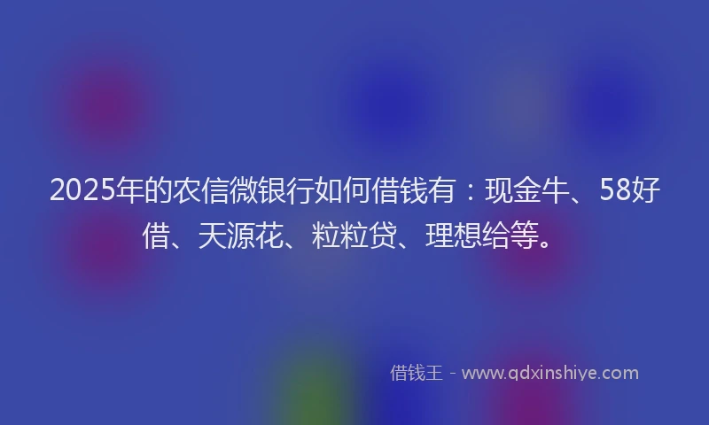 2025年的农信微银行如何借钱有：现金牛、58好借、天源花、粒粒贷、理想给等。