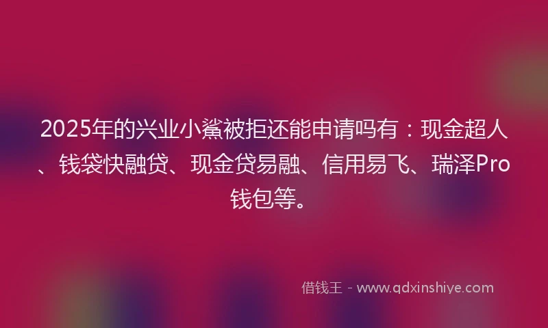 2025年的兴业小鯊被拒还能申请吗有：现金超人、钱袋快融贷、现金贷易融、信用易飞、瑞泽Pro钱包等。