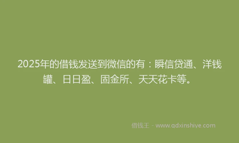2025年的借钱发送到微信的有：瞬信贷通、洋钱罐、日日盈、固金所、天天花卡等。
