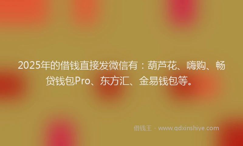 2025年的借钱直接发微信有：葫芦花、嗨购、畅贷钱包Pro、东方汇、金易钱包等。