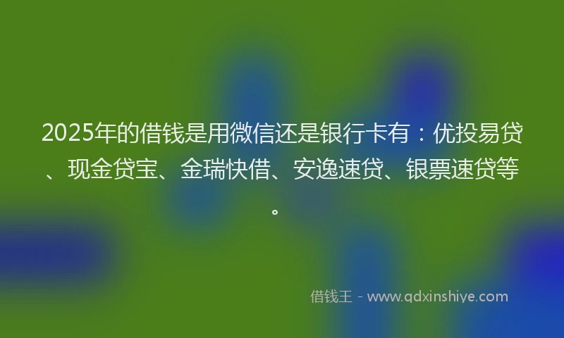 2025年的借钱是用微信还是银行卡有：优投易贷、现金贷宝、金瑞快借、安逸速贷、银票速贷等。