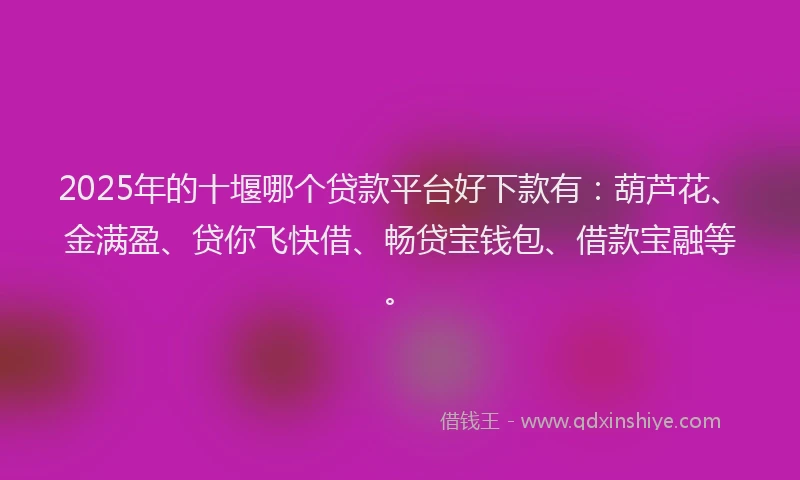 2025年的十堰哪个贷款平台好下款有：葫芦花、金满盈、贷你飞快借、畅贷宝钱包、借款宝融等。