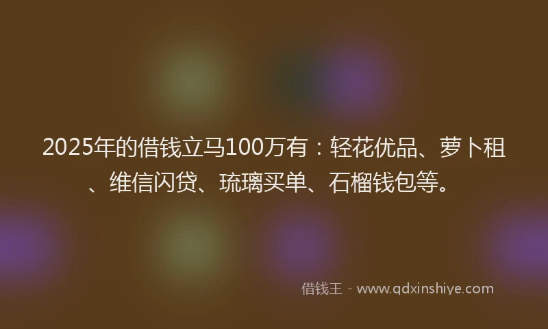 2025年的借钱立马100万有：轻花优品、萝卜租、维信闪贷、琉璃买单、石榴钱包等。