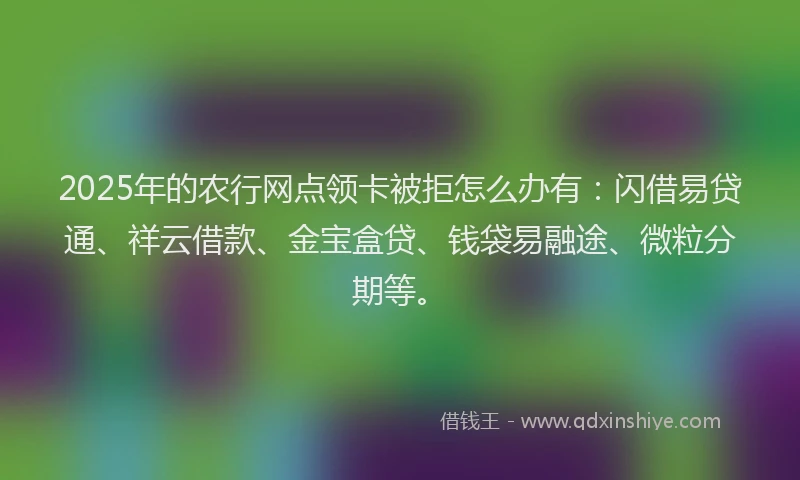 2025年的农行网点领卡被拒怎么办有：闪借易贷通、祥云借款、金宝盒贷、钱袋易融途、微粒分期等。