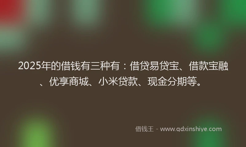 2025年的借钱有三种有：借贷易贷宝、借款宝融、优享商城、小米贷款、现金分期等。