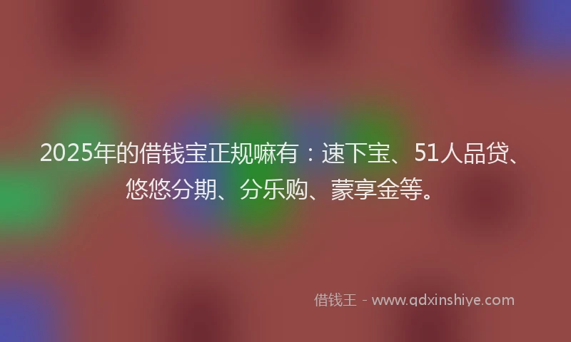 2025年的借钱宝正规嘛有：速下宝、51人品贷、悠悠分期、分乐购、蒙享金等。