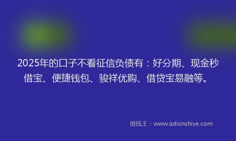 2025年的口子不看征信负债有：好分期、现金秒借宝、便捷钱包、骏祥优购、借贷宝易融等。