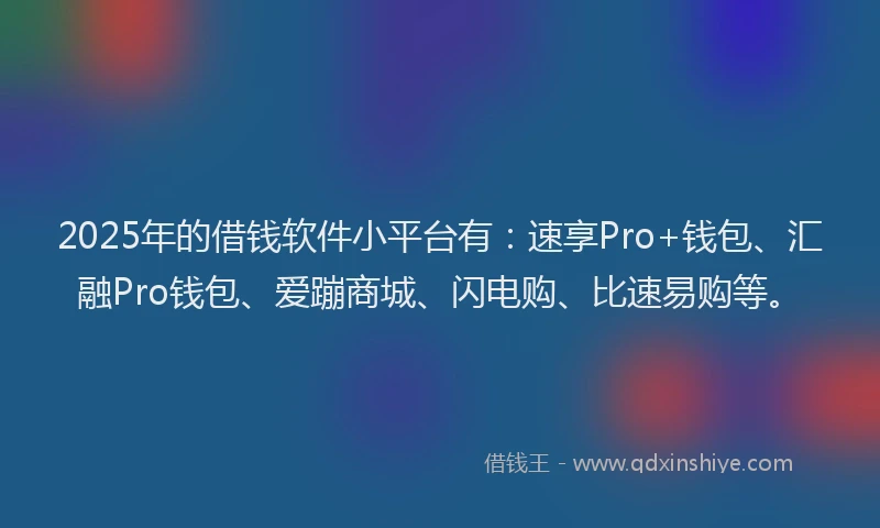 2025年的借钱软件小平台有：速享Pro+钱包、汇融Pro钱包、爱蹦商城、闪电购、比速易购等。