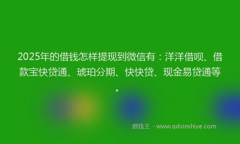 2025年的借钱怎样提现到微信有：洋洋借呗、借款宝快贷通、琥珀分期、快快贷、现金易贷通等。