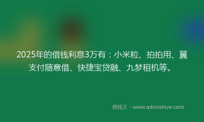 2025年的借钱利息3万有：小米粒、拍拍用、翼支付随意借、快捷宝贷融、九梦租机等。