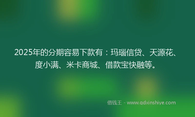 2025年的分期容易下款有：玛瑙信贷、天源花、度小满、米卡商城、借款宝快融等。