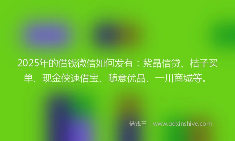 2025年的借钱微信如何发有：紫晶信贷、桔子买单、现金侠速借宝、随意优品、一川商城等。