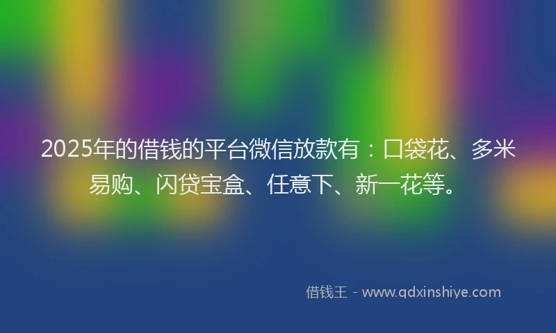 2025年的借钱的平台微信放款有：口袋花、多米易购、闪贷宝盒、任意下、新一花等。