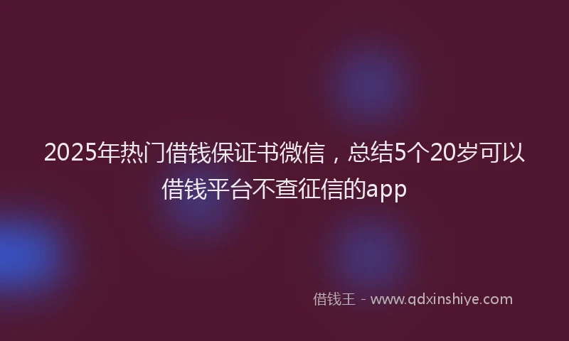 2025年热门借钱保证书微信，总结5个20岁可以借钱平台不查征信的app