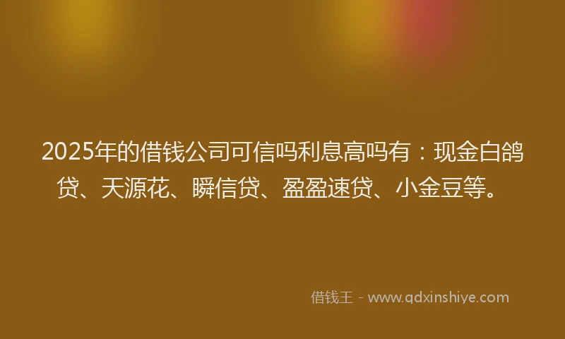 2025年的借钱公司可信吗利息高吗有：现金白鸽贷、天源花、瞬信贷、盈盈速贷、小金豆等。