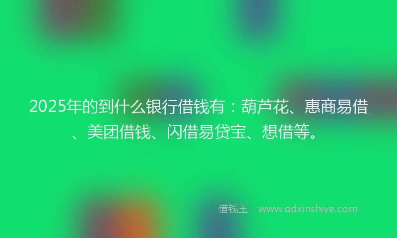 2025年的到什么银行借钱有：葫芦花、惠商易借、美团借钱、闪借易贷宝、想借等。