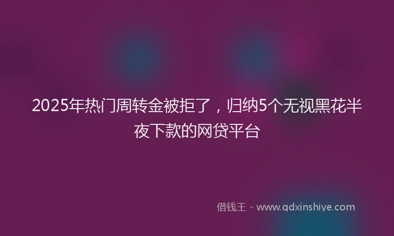 2025年热门周转金被拒了，归纳5个无视黑花半夜下款的网贷平台
