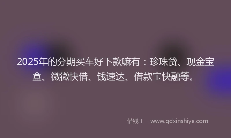 2025年的分期买车好下款嘛有：珍珠贷、现金宝盒、微微快借、钱速达、借款宝快融等。