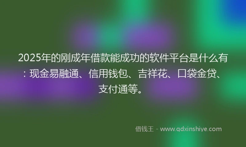 2025年的刚成年借款能成功的软件平台是什么有：现金易融通、信用钱包、吉祥花、口袋金贷、支付通等。