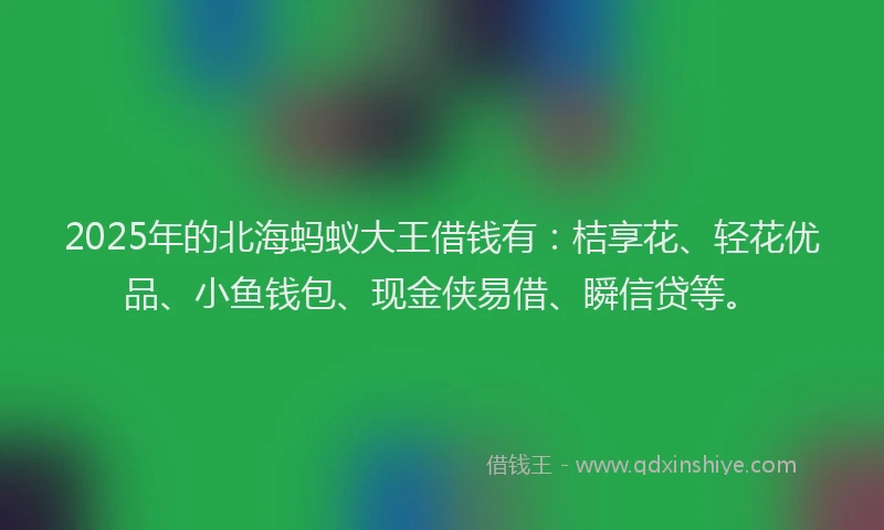 2025年的北海蚂蚁大王借钱有：桔享花、轻花优品、小鱼钱包、现金侠易借、瞬信贷等。
