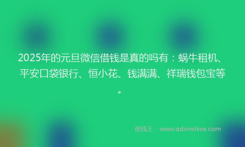 2025年的元旦微信借钱是真的吗有：蜗牛租机、平安口袋银行、恒小花、钱满满、祥瑞钱包宝等。