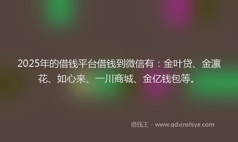 2025年的借钱平台借钱到微信有：金叶贷、金瀛花、如心来、一川商城、金亿钱包等。