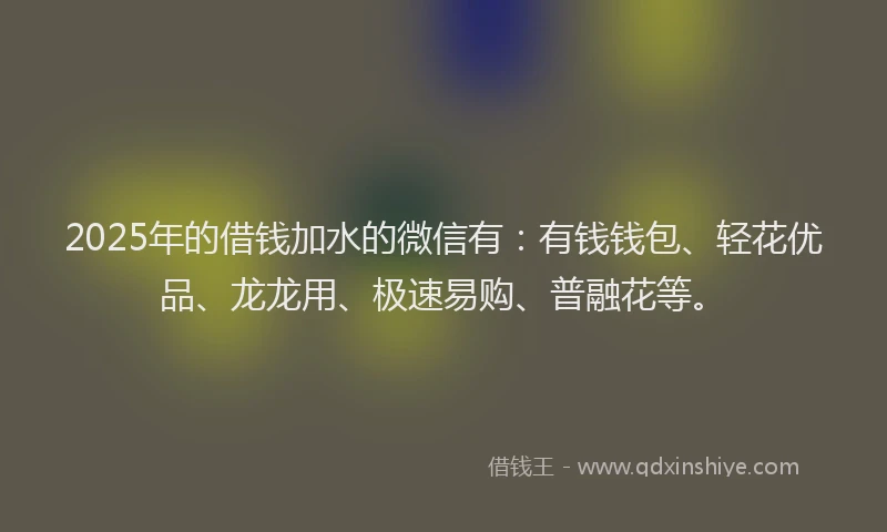 2025年的借钱加水的微信有：有钱钱包、轻花优品、龙龙用、极速易购、普融花等。