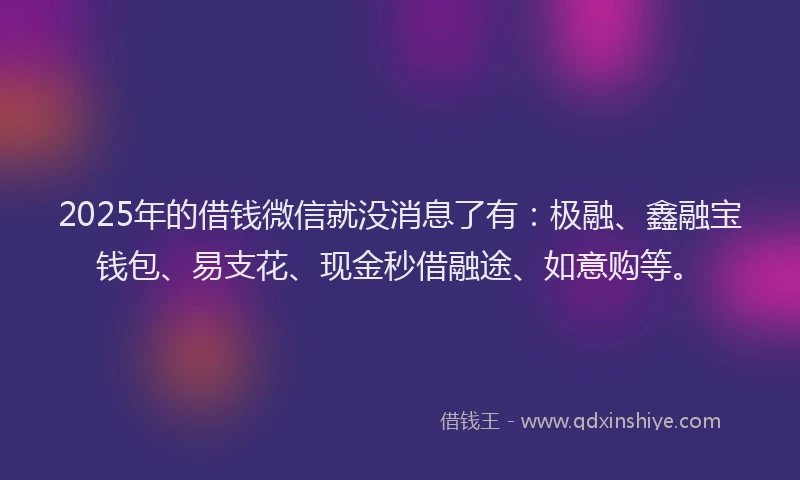2025年的借钱微信就没消息了有：极融、鑫融宝钱包、易支花、现金秒借融途、如意购等。