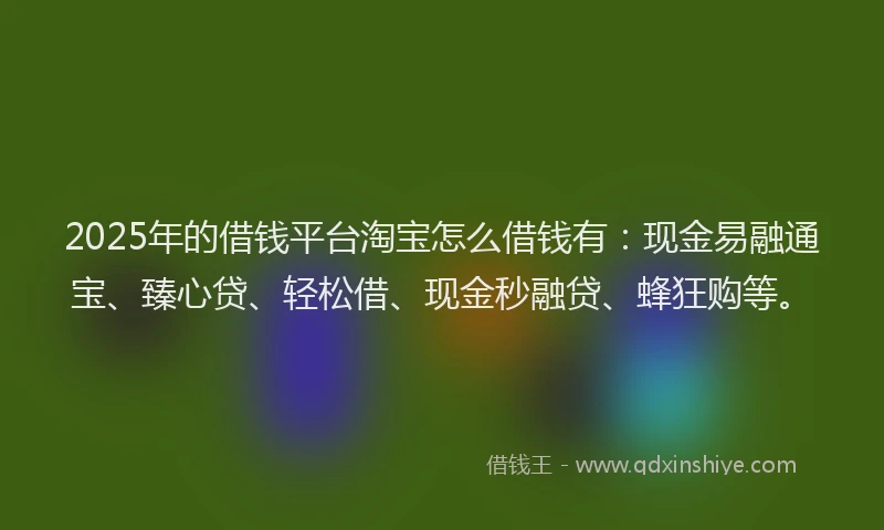 2025年的借钱平台淘宝怎么借钱有：现金易融通宝、臻心贷、轻松借、现金秒融贷、蜂狂购等。